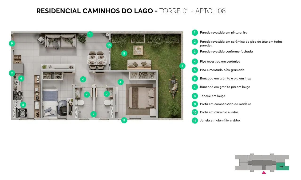 Planta do Caminhos do Lago, Apto 108