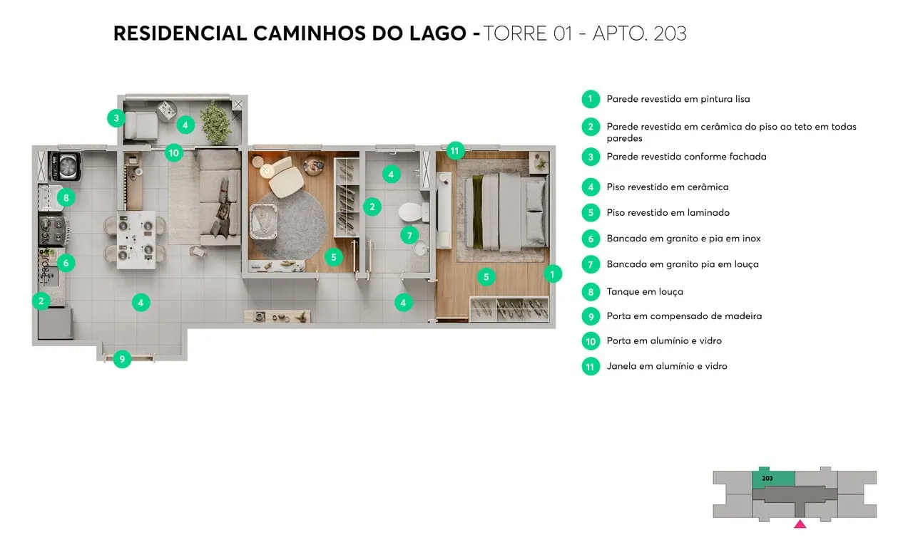 Planta do Caminhos do Lago, Apto 203