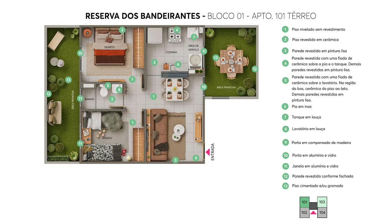 Planta do Reserva dos Bandeirantes, Apto 101, bloco 01