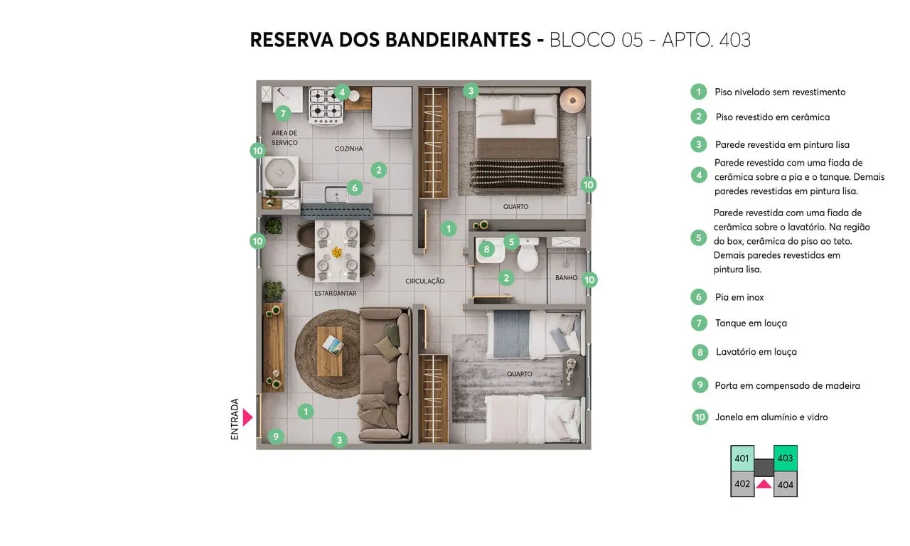 Planta do Reserva dos Bandeirantes, Apto 403, bloco 05